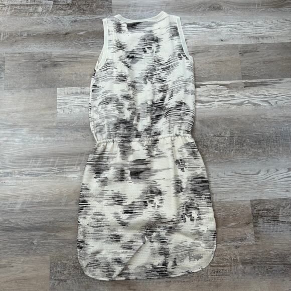 Vince Silk Sleeveless Midi Dress Black White Abstract Print Drawstring Waist XS - Picture 5 of 7